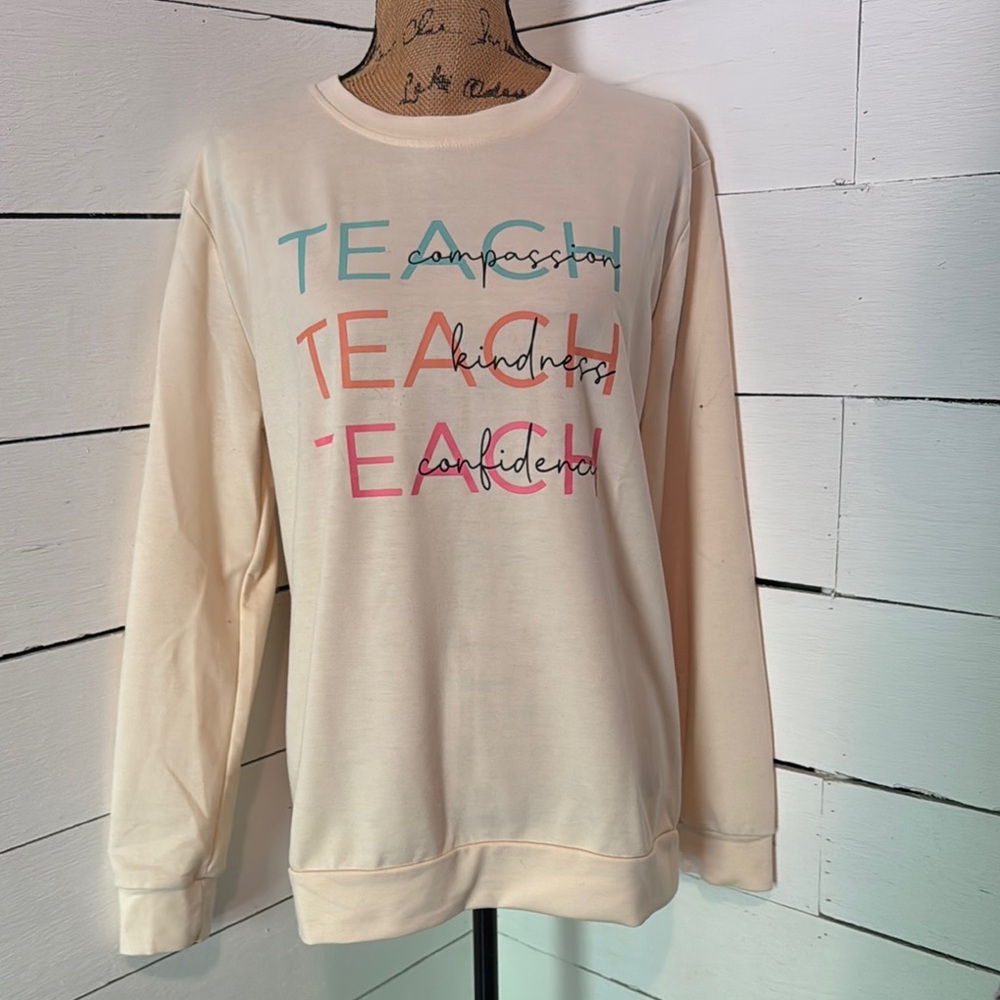 Cream Graphic Teacher Sweatshirt with Multicolor Text